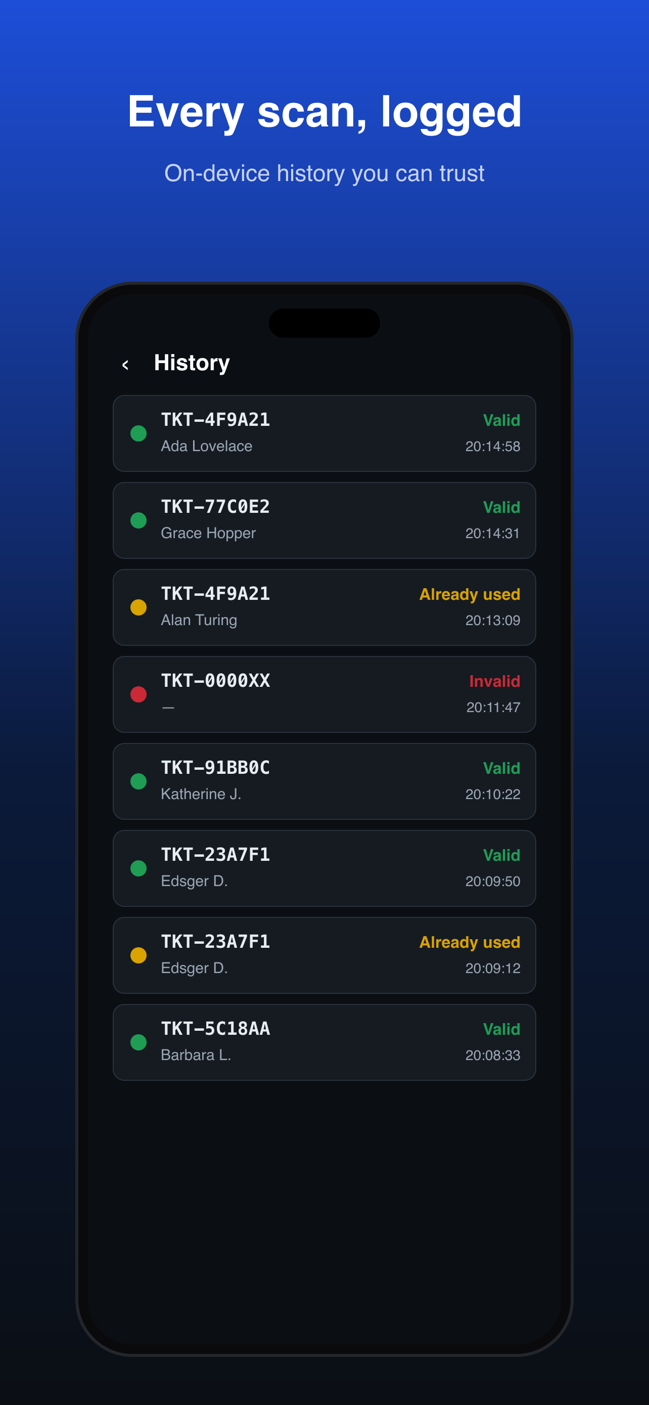 On-device scan history
