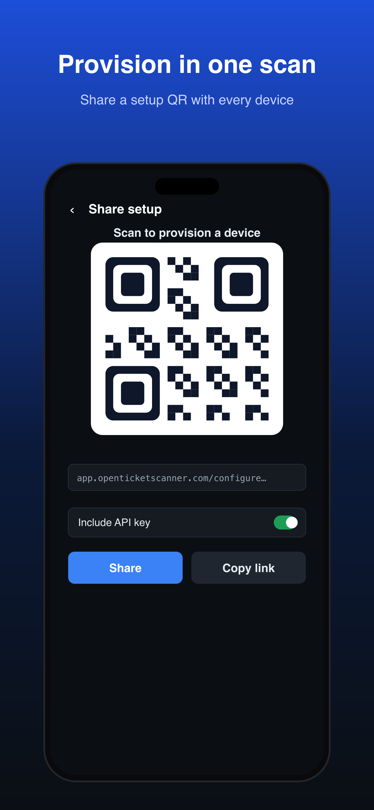 Provision devices with a setup QR code